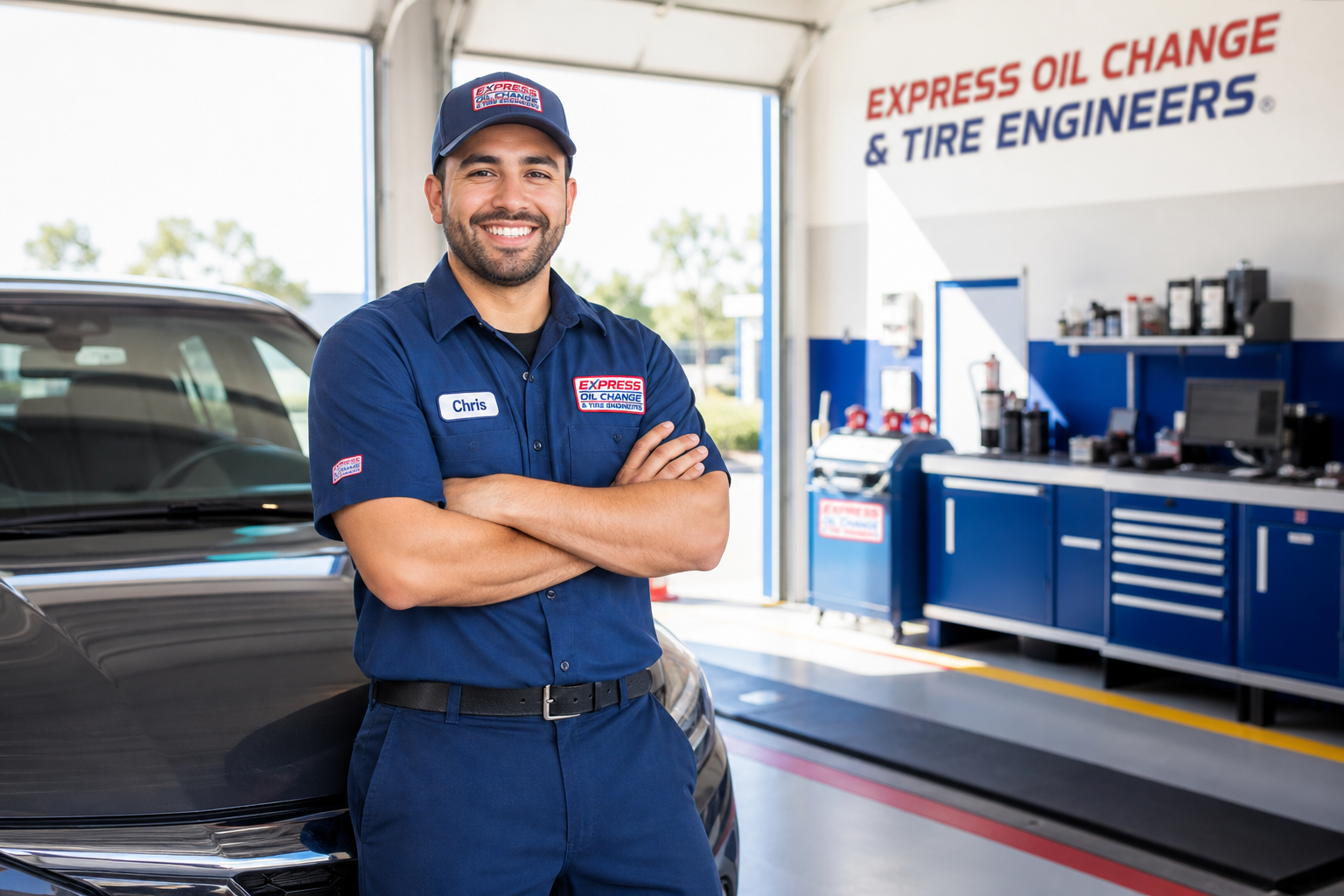 Friendly mechanic at Wonder Wash express oil change